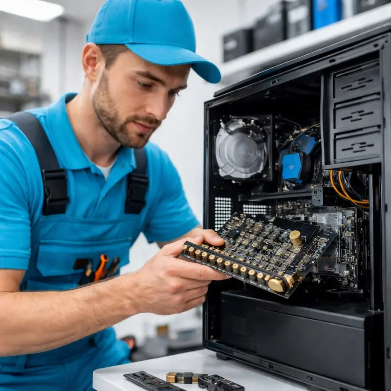 Мастер устанавливает звуковую карту на ПК в Прокопьевске